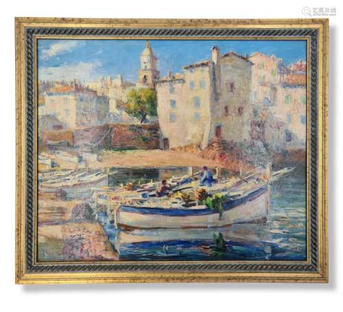 St-Tropez , plage de la Ponche., Huile sur panneau., Dimensi...