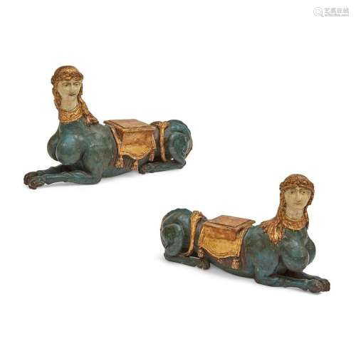 A pair of Italian sphinx form stands