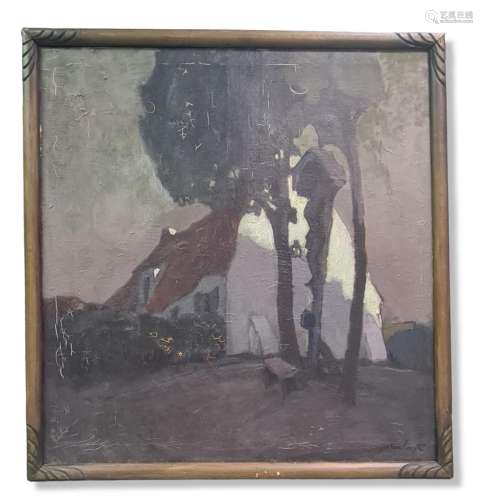 Joseph VAN HOOSTE (1884-1940)., Crépuscule sur la ferme au c...