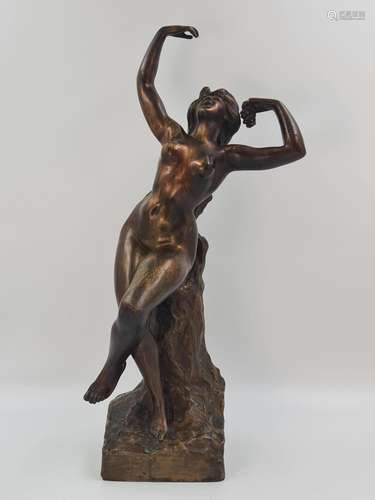 Jef LAMBEAUX (1852-1908)., La bacchante aux raisins., Bronze...