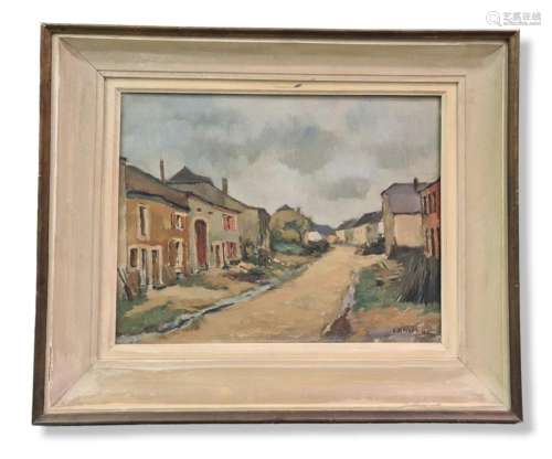 Gustave CAMUS (1914-1984)., Rue de village., Huile sur toile...