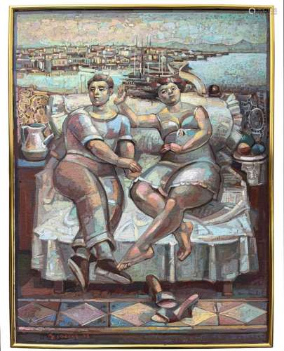 Aristidis VLASSIS (1947-2015), Couple alangui sur un sofa fa...