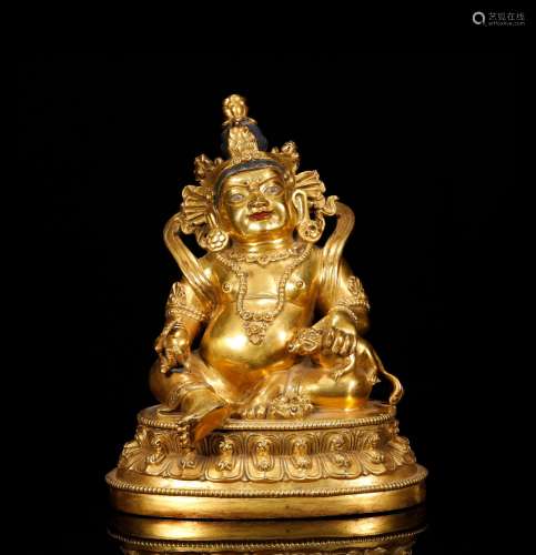 Qing Dynasty bronze gilt yellow god of wealth statue