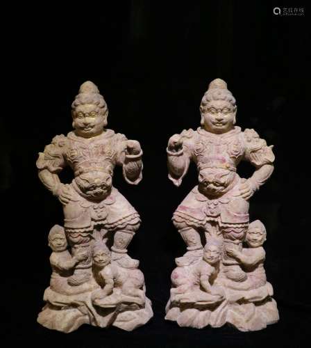 Tang Dynasty white stone Tianwang pair