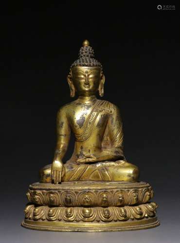 Qing Dynasty bronze gilt Sakyamuni Buddha