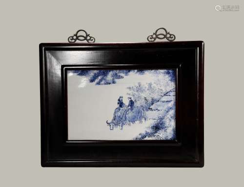 Wang Bu blue and white porcelain plate painting hanging scre...