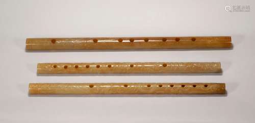 A group of Ming Dynasty Hetian jade flute with dragon and ph...