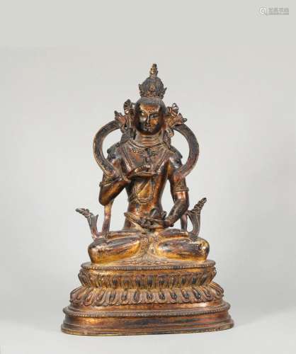 Qing Dynasty bronze gilt Guanyin statue