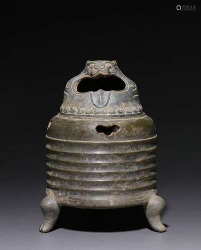 Tang dynasty peacock stone lion knob incense burner