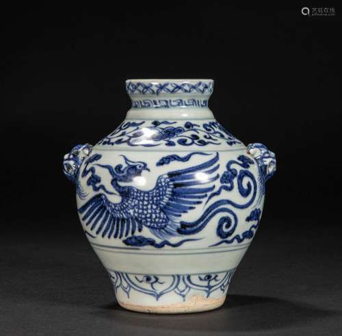 Qing Dynasty blue and white phoenix pattern double lion ear ...