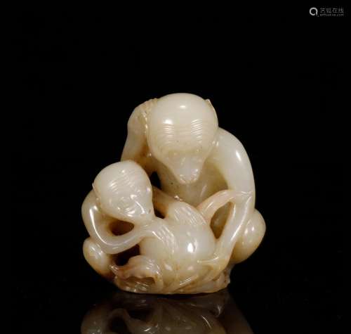 Ming Dynasty Hetian white jade "spirit monkey life"...