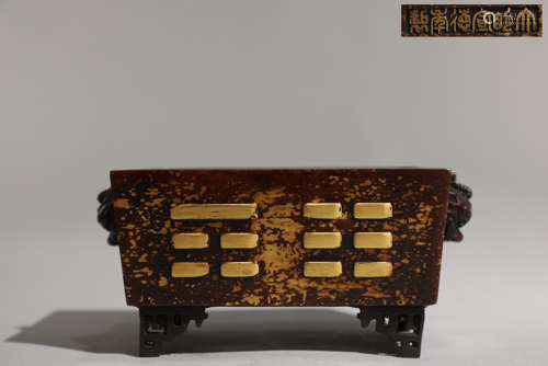 旧藏大明宣德款精铸铜胎鎏金八卦纹马槽炉