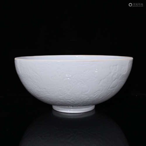 明成化白瓷雕刻八仙薄胎碗