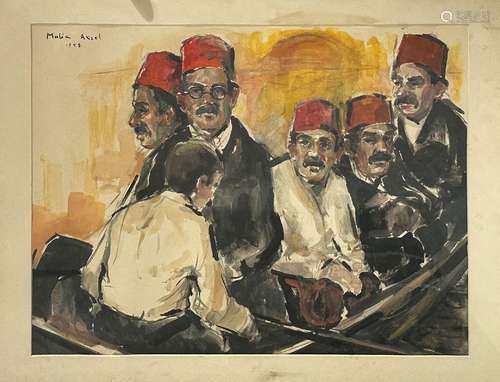 Malik Aksel (1903-1987)<br />
Sans titre, 1948<br />
Aquarel...