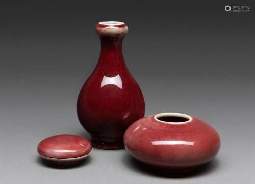 A GROUP OF THREE CHINESE SMALL COPPER RED GLAZED VESSELS, LA...