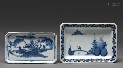 TWO CHINESE BLUE AND WHITE SQUARE DISHES, LATE MING-EARLY QI...
