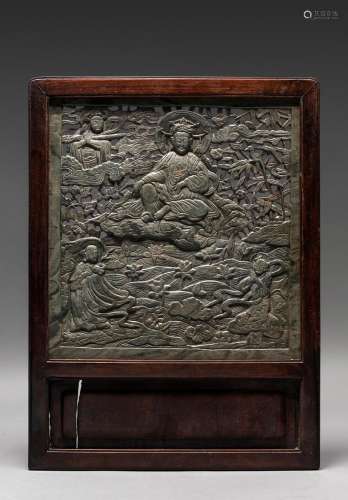 A CHINESE GREEN MARBLE TABLE SCREEN, 20TH CENTURY