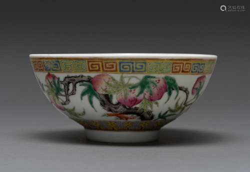A CHINESE FAMILLE ROSE PEACH BOWL, GUANGXU IRON-RED SIX-CHAR...