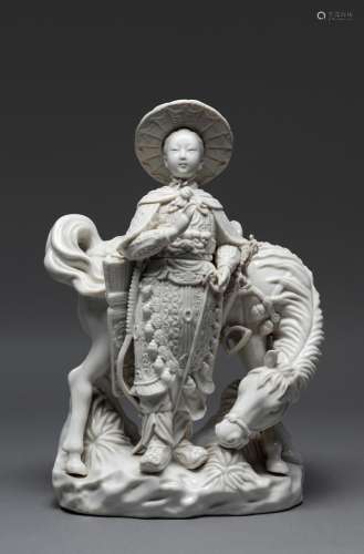 A CHINESE DEHUA FIGURE OF MULAN AND HORSE, 20TH CENTURY