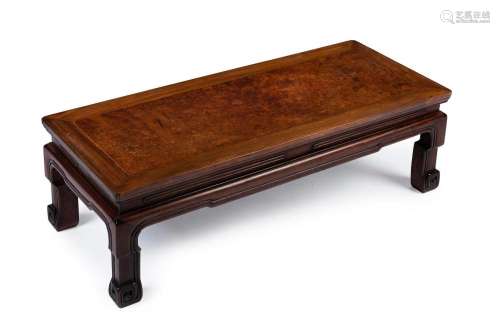 A CHINESE OLD HUALI BURLWOOD INSET LOW TABLE, KANGXI, QING D...
