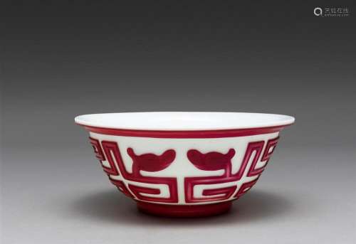 A CHINESE CARVED RED OVERLAY WHITE GLASS BOWL, QING DYNASTY ...