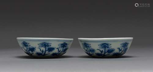 A PAIR OF CHINESE BLUE AND WHITE CUPS, GUANGXU YUHAITANG HAL...