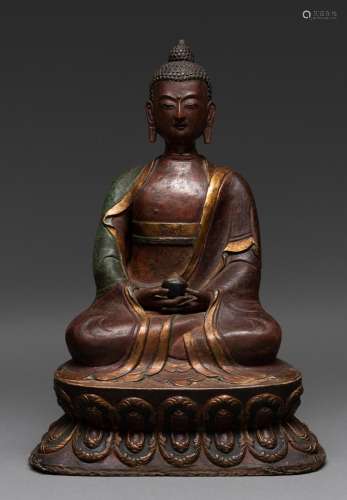 A SINO-TIBETAN DRY LACQUER SEATED BUDDHA, QING DYNASTY (1644...