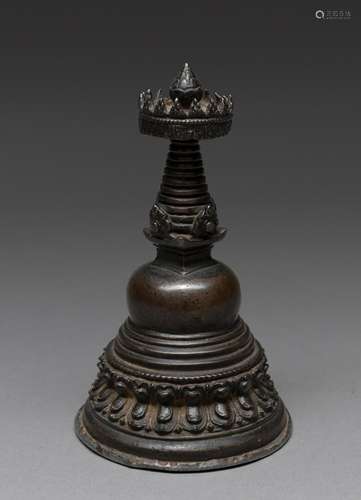 A FINE NEPALESE BRONZE STUPA, 15TH CENTURY