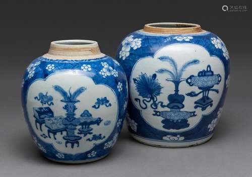 TWO CHINESE BLUE AND WHITE GINGER JARS, KANGXI PERIOD (1662-...