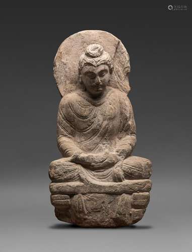 A GANDHARAN GREY SCHIST SEATED BUDDHA, 3RD CENTURY