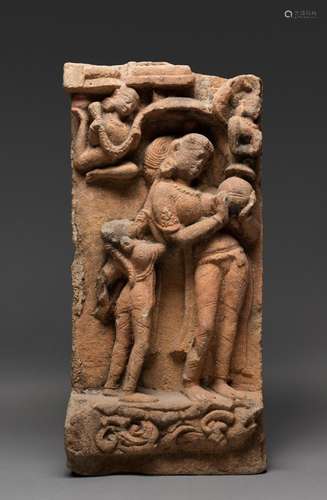 A CENTRAL INDIAN STONE STELE, DEPICTING A LADY, 12TH CENTURY