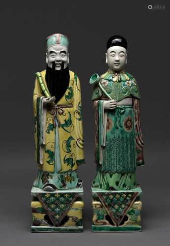 TWO CHINESE SANCAI-GLAZED FIGURES, LATE QING DYNASTY, QING D...