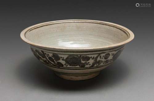 A NORTHERN THAI UNDERGLAZED DECORATED FLORAL BOWL, KALONG, 1...