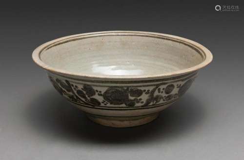 A NORTHERN THAI UNDERGLAZED DECORATED FLORAL BOWL, KALONG, 1...