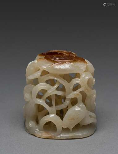 A CHINESE JADE CARVED OPEN WORK FINIAL, JIN DYNASTY (115-123...