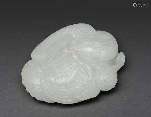 A WHITE CHINESE JADE PHOENIX PAPER WEIGHT, QING DYNASTY, 18T...