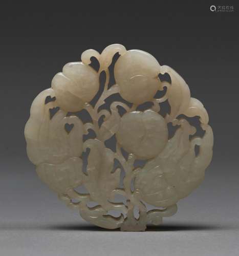 A CHINESE CELADON JADE CARVED PLAQUE, QING DYNASTY (1644-191...