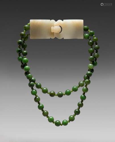 A SET OF CHINESE PALE WHITE JADE BELT BUCKLE, MOUNTED TO A N...