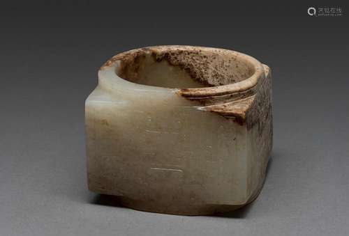 A CHINESE PALE-WHITE JADE CONG, POSSIBLY WARRING STATE PERIO...