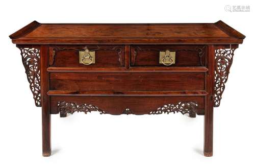 A CHINESE HUALI TWO DRAWER TABLE, LATE 19TH CENTURY-EARLY 20...