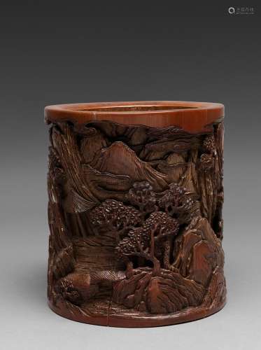 A CHINESE BAMBOO CARVED BRUSHPOT, ZHI YAN MARK, QING DYNASTY...