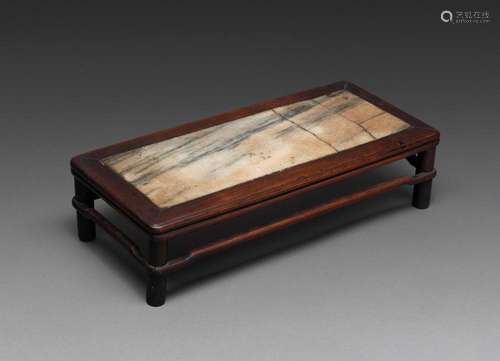 A CHINESE MARBLE-INLAID HUANGHUALI TABLE, MING DYNASTY (1368...