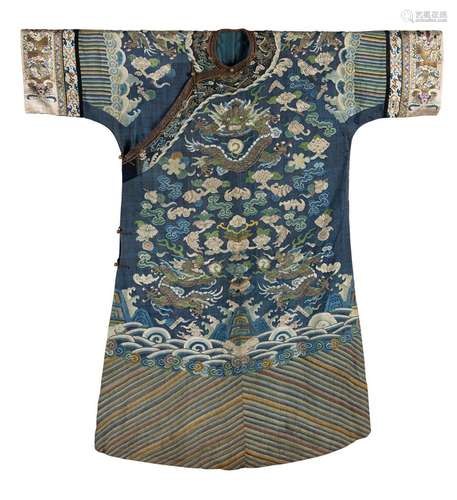 A CHINESE BLUE-GROUND KESI DRAGON ROBE, MANGPAO, QING DYNAST...