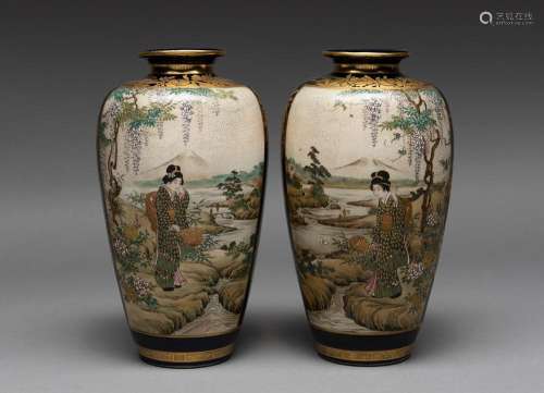 A PAIR OF JAPANESE SATSUMA VASES, BY TOZAN, MEIJI PERIOD (18...