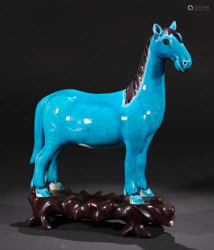 清代 孔雀蓝釉瓷塑马