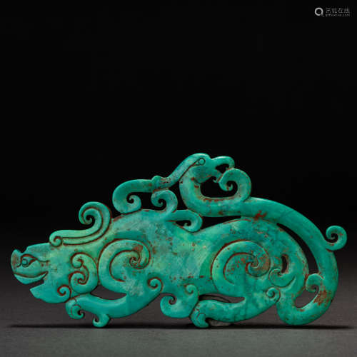 中國漢時期 松石獸紋璧