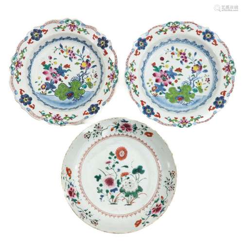 A Collection of 3 Famille Rose Plates
