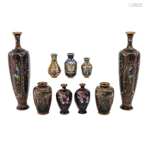 A Collection of 9 Cloisonne Vases