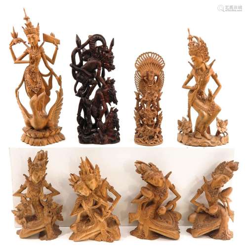 A Collection of 8 Carved Sculptures