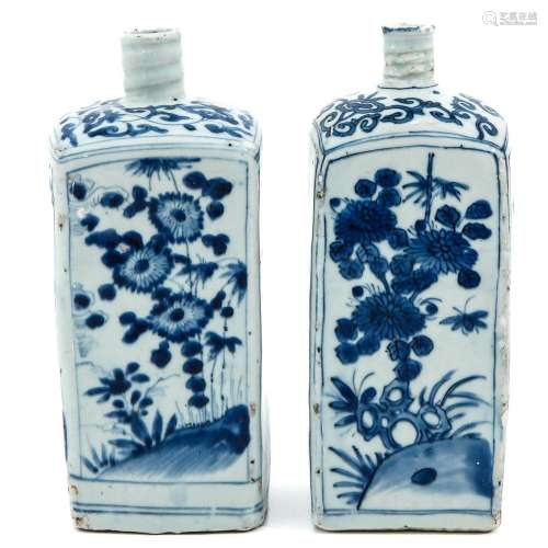 A Pair of Blue and White Bottles